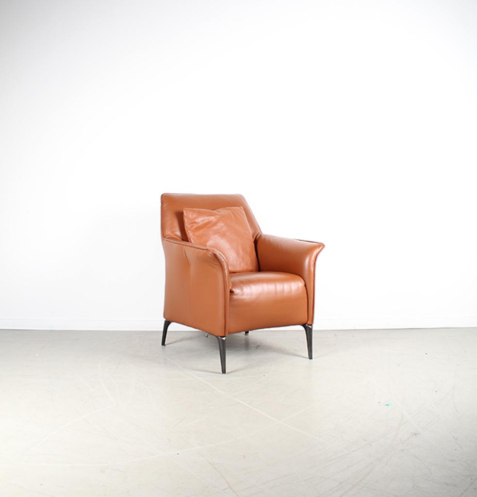 1x Leolux Mayuro Fauteuil Cognac Leer – Bruin/Antraciet, Niet ingevuld, Minder dan 75 cm, Niet ingevuld, Leer