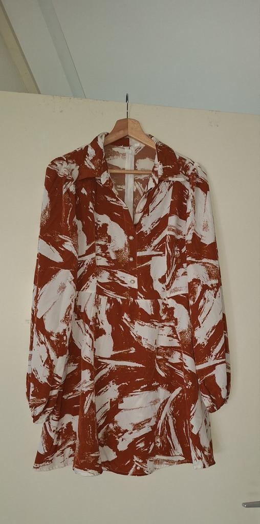 Bruin met wit jurkje Shein maat L, Bruin, Maat 42/44 (L), Ophalen of Verzenden, Zo goed als nieuw