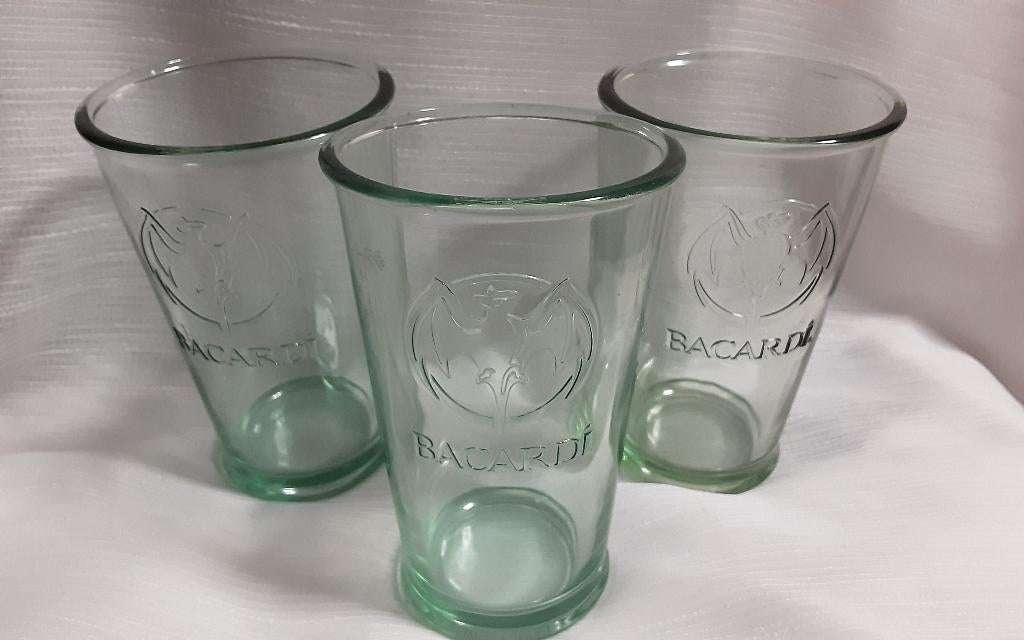 BACARDI MOJITO glazen, grote logo, 3 stuks (#23), Ophalen of Verzenden, Zo goed als nieuw, Borrel- of Shotglas
