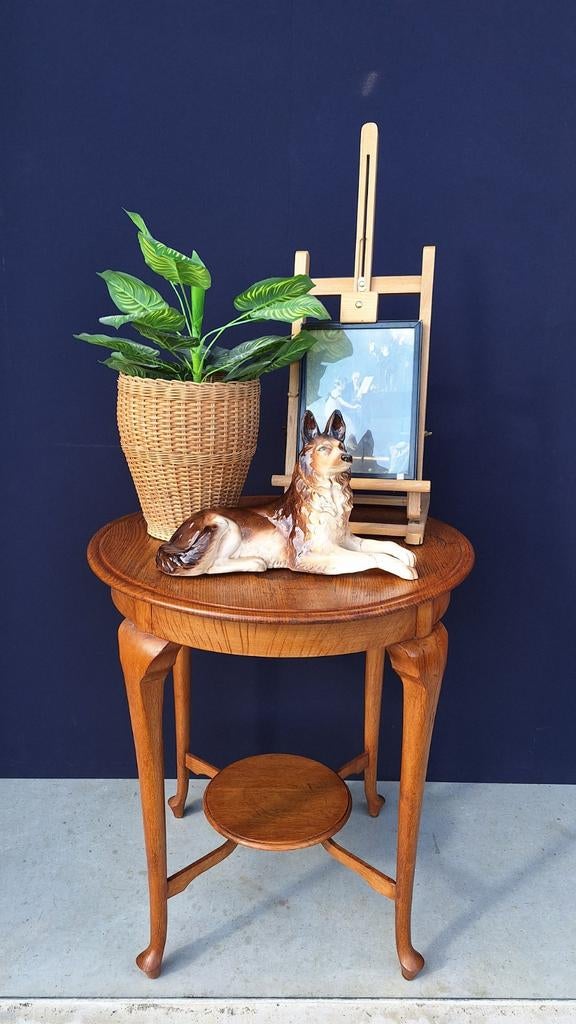 Antieke eiken ronde wijntafel, bijzettafel, sidetable, tafel, Ophalen