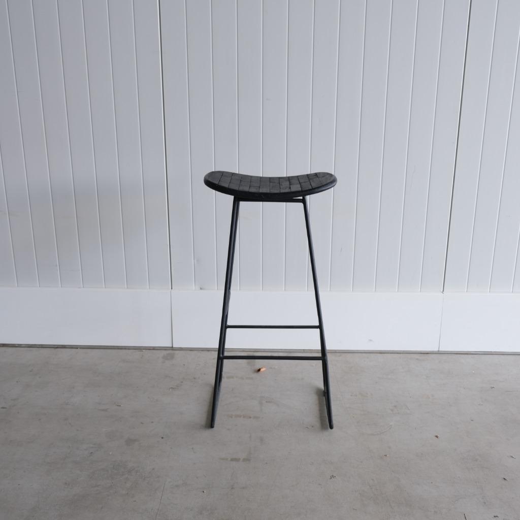 Barkruk - Zwart Teakhout & Metaal - Zithoogte 77 cm, Hout, -, -, 60 tot 90 cm