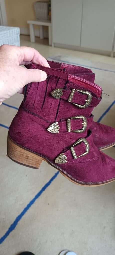 Trendy Paarse Enkellaarsjes met Gespen - Maat 38, Kleding | Dames, Schoenen, Overige kleuren, Lage of Enkellaarzen, Ophalen of Verzenden