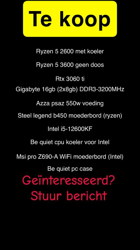 Pc/computer onderdelen, Computers en Software, Desktop Pc's, Ophalen of Verzenden, Gaming, Onbekend