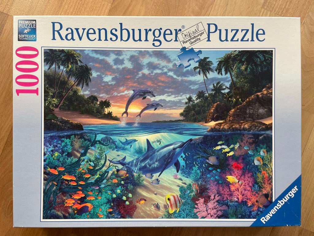 Ravensburger Puzzel 1000 stukjes - Dolfijnen & Onderwaterwer, Ophalen of Verzenden, 500 t/m 1500 stukjes, Gebruikt, Legpuzzel