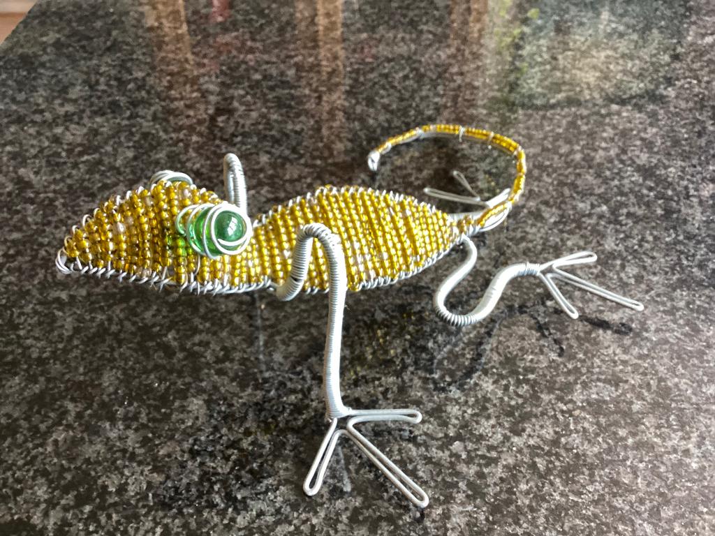 Beeld, hagedis, kralen, metaaldraad, handgemaakt, Afrika, Ophalen