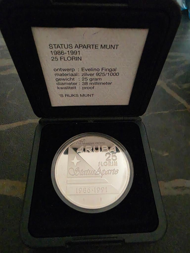 25 florin Aruba zilver status aparte, Verzenden, Koningin Beatrix, Zilver, Overige waardes