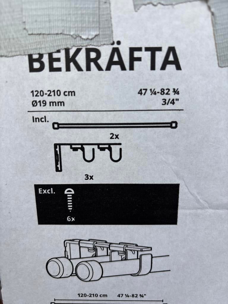 1x IKEA Bekräfta Gordijnroede Wit (120-210cm) met steunen, Ophalen, Zo goed als nieuw, Wit, 200 cm of meer