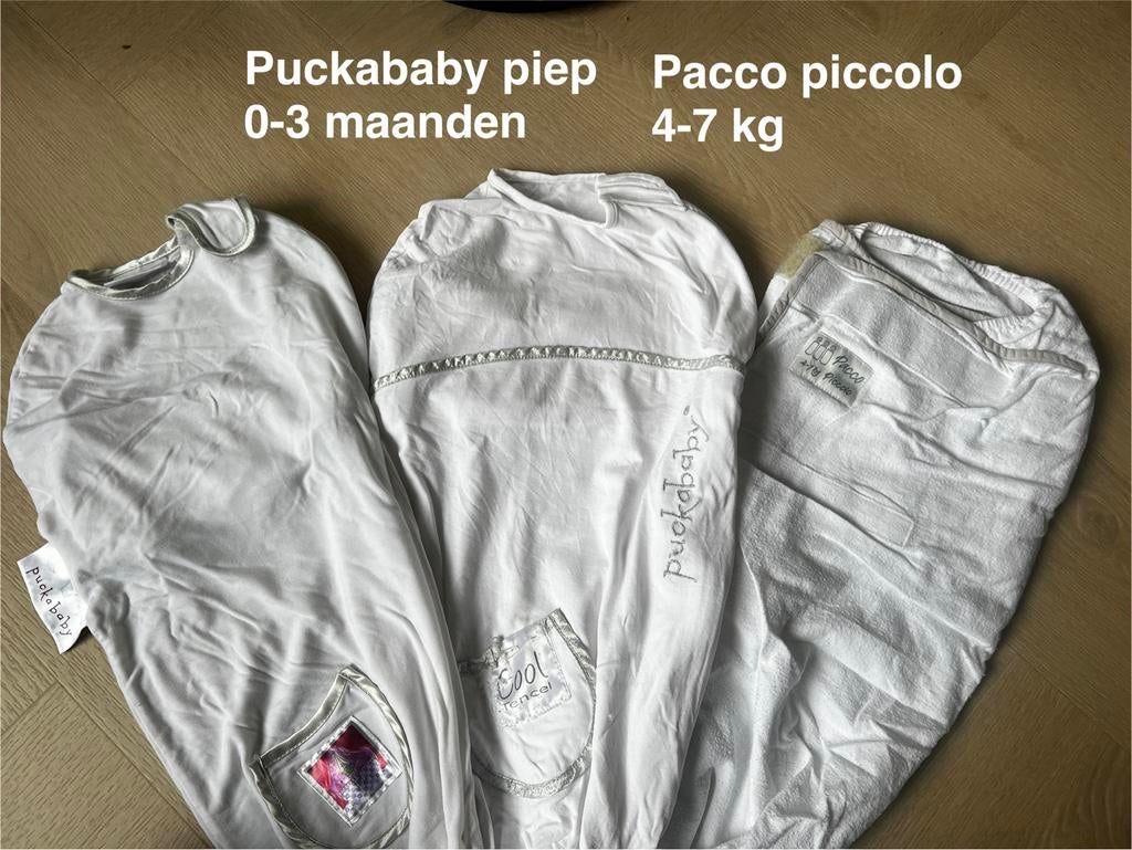 0-3 mnd-3 Inbakerdoeken: 2x Puckababy Piep, 1x Pacco Piccolo, Ophalen of Verzenden, Gebruikt, Minder dan 70 cm, Bakerzak of Bakerdoek