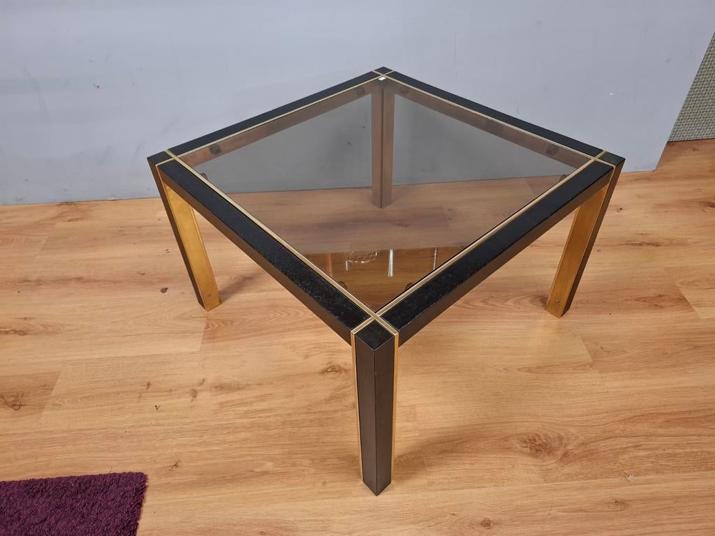 Vintage salontafel bijzettafel rookglas messing eclectisch, Ophalen of Verzenden, Huis en Inrichting