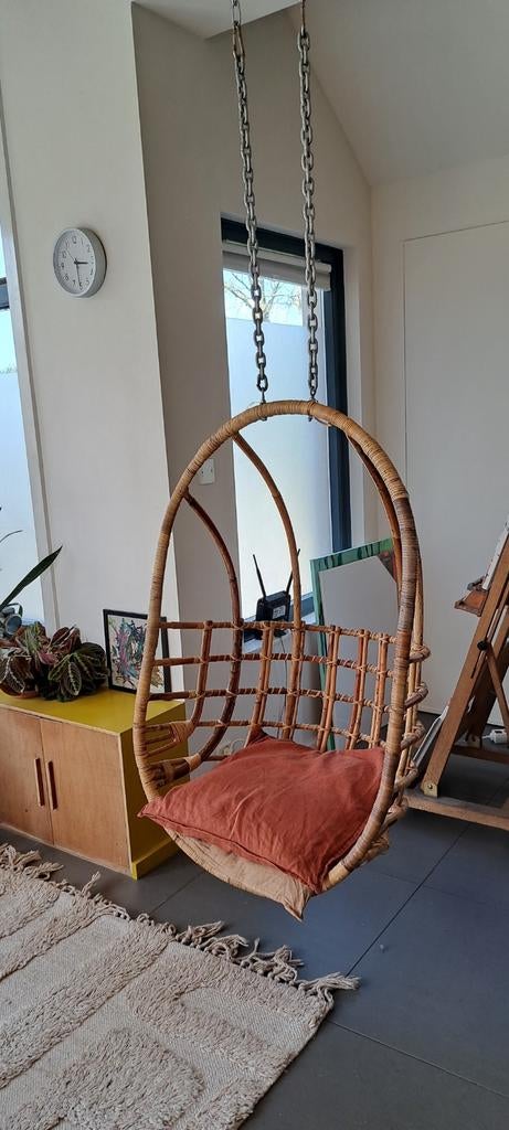 Rotan hangstoel/ egg chair, Huis en Inrichting, Bruin, Vintage, Riet of Rotan, Ophalen of Verzenden
