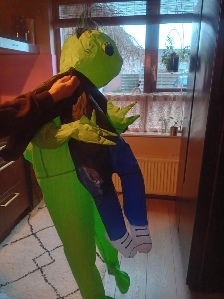 Opblaasbaar Alien Kostuum - Carnaval mt 140, Carnaval, Zo goed als nieuw, Generic, Kleding