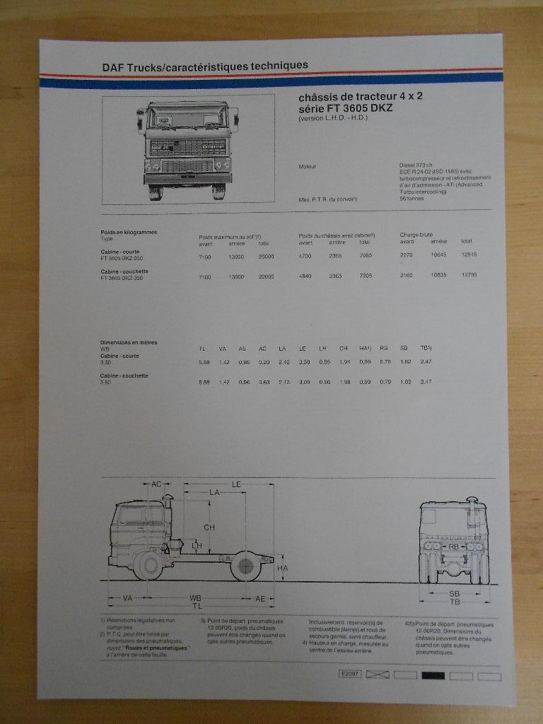 DAF FT 3600 DKZ Technische Specificatie Folder 1985 – 4x2, Ophalen of Verzenden, Zo goed als nieuw, Overige merken, DAF