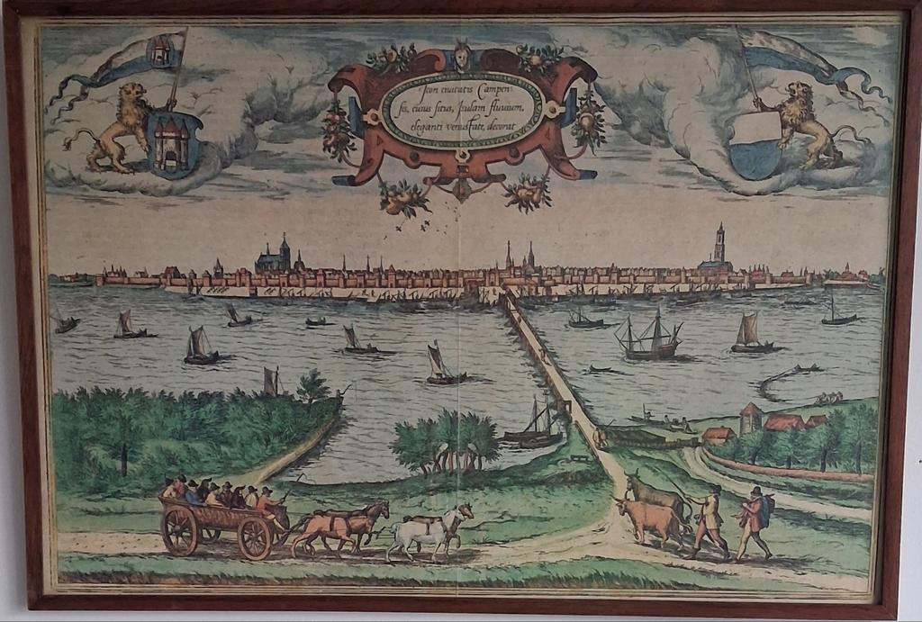Kopergravure. Campen. Braun en Hogenberg. 1580, Antiek en Kunst, Ophalen