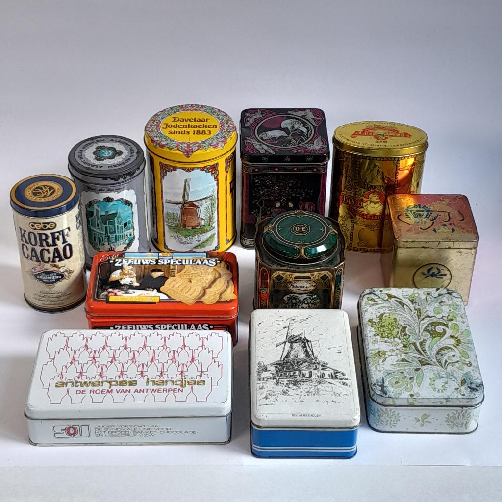 11 vintage reclame blikken, Verzamelen, Blikken, Ophalen of Verzenden, Gebruikt, Overige