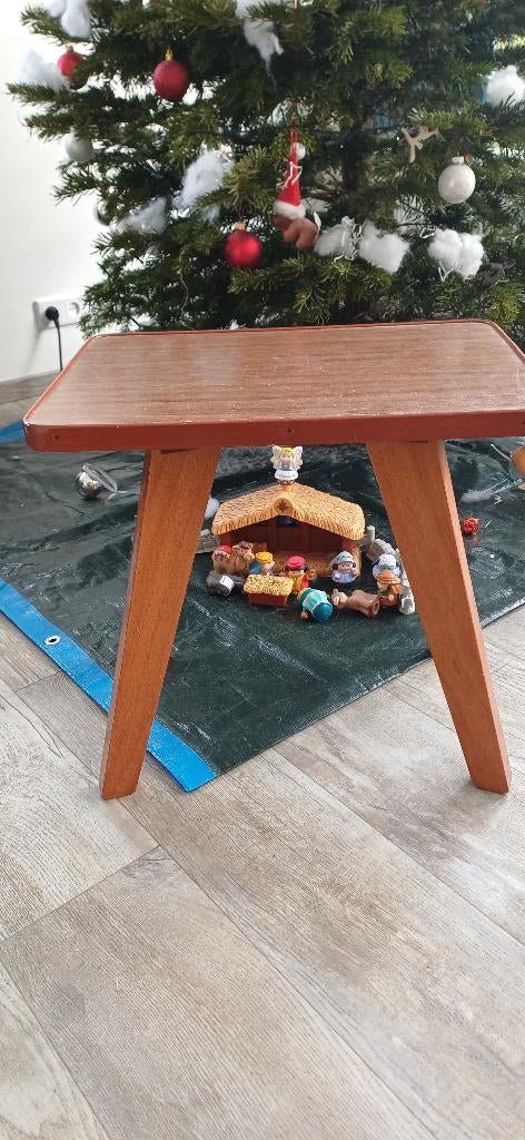 Fineer bijzettafeltje vintage, Minder dan 55 cm, Gebruikt, Rechthoekig, Ophalen