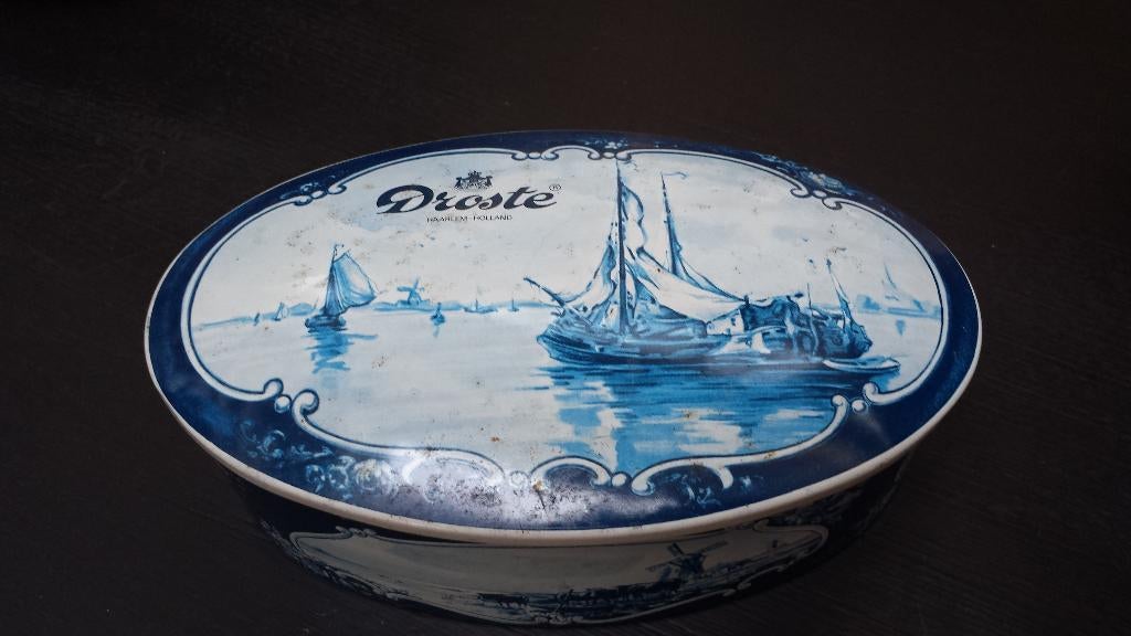 Oud DROSTE blik Ovaal ~ Delfts Blauw Hollands Landschap, Antiek en Kunst, Ophalen of Verzenden