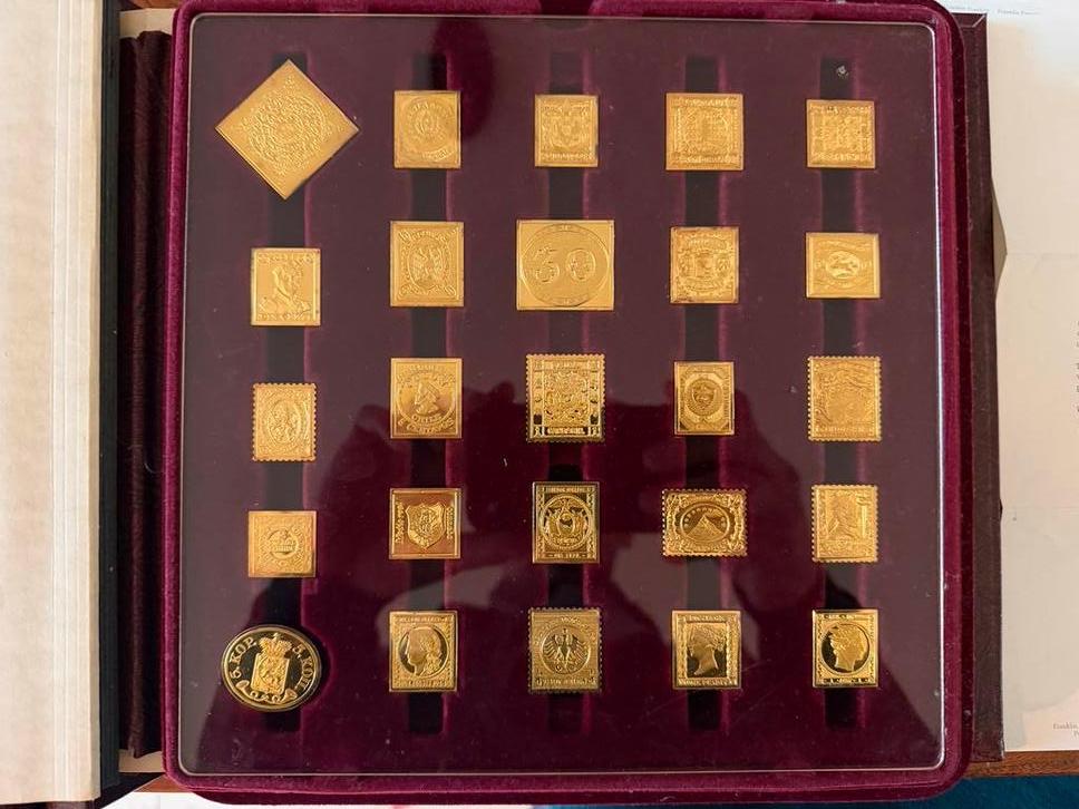 Zilver met goud vergulde postzegels Franklin mint, Postzegels en Munten, Setje, Overige landen, Goud, Overige waardes