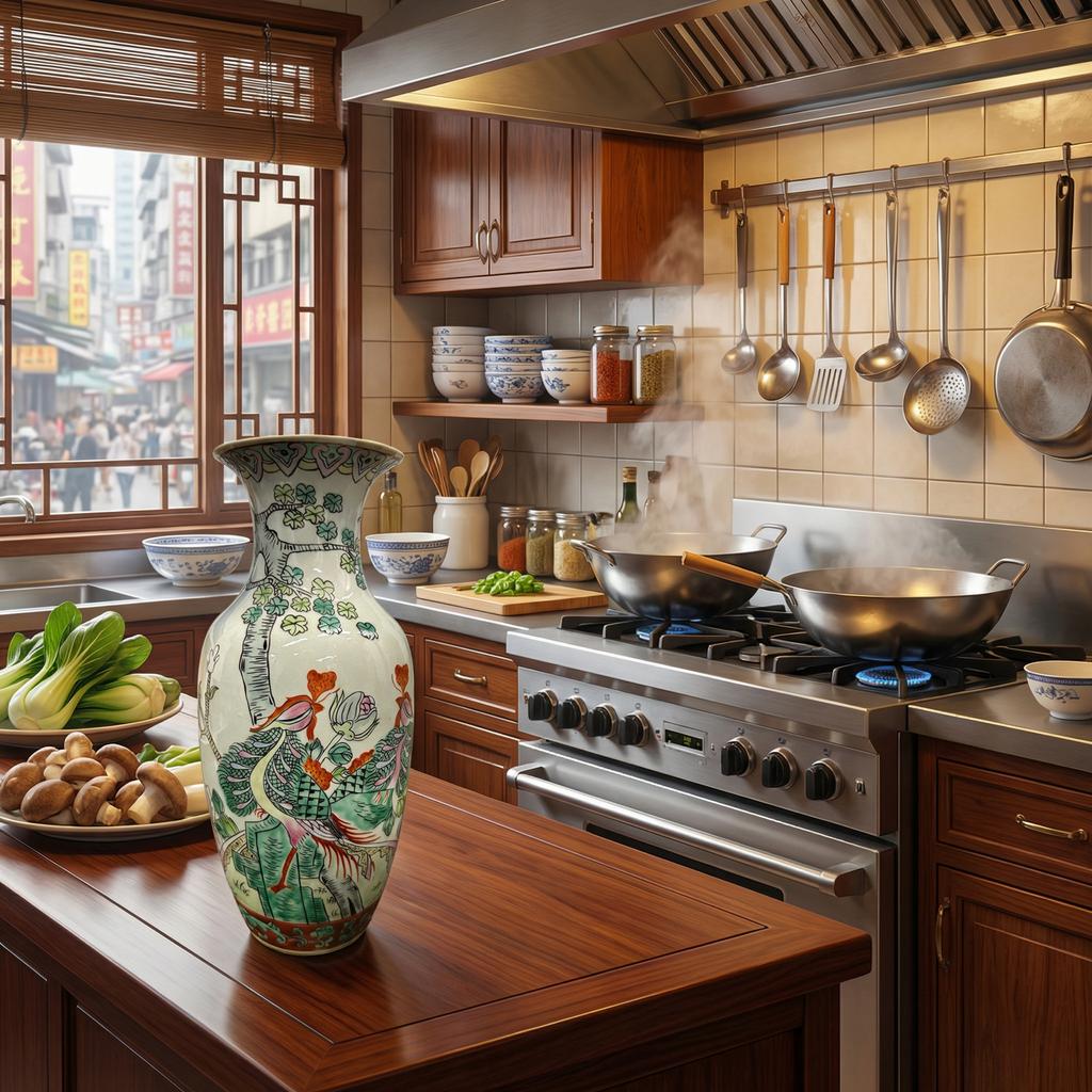 Porseleinen vaas met afbeeldingen van feniks en bloemen, Antiek en Kunst, Antiek | Vazen, Ophalen of Verzenden