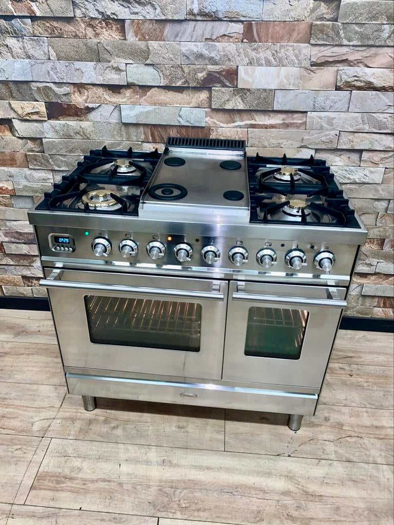 Luxe Boretti Fornuis 5 pits met Frytop dubbele oven 90 cm, Gebruikt, Fornello Esperta, Ophalen of Verzenden, Energieklasse A of zuiniger