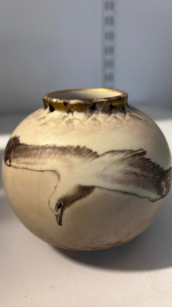 Vintage Royal Copenhagen vaas met vogelmotief, Ophalen of Verzenden