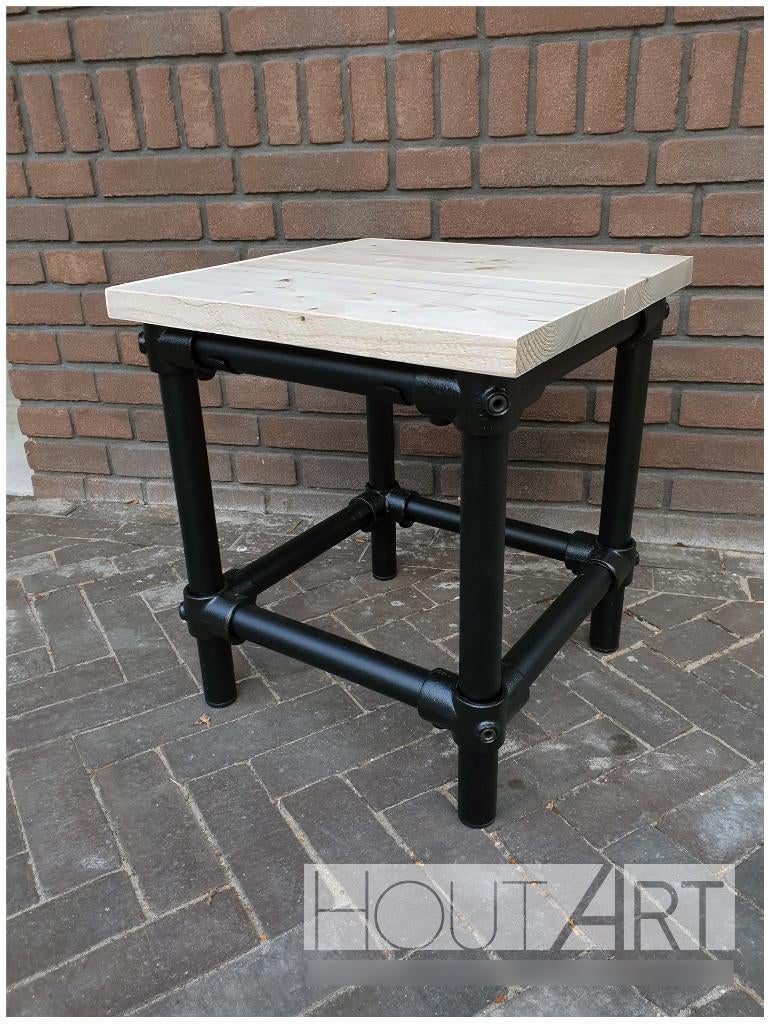 Kruk zwarte steigerbuis met steigerhout, Staal, Info@hout-art.nl, Nieuw, Ophalen of Verzenden