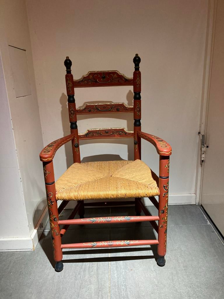 Hindeloopen Mini Armstoel Handbeschilderd Vintage, Huis en Inrichting, Stoelen, Ophalen of Verzenden, Zo goed als nieuw, Eén, Rood