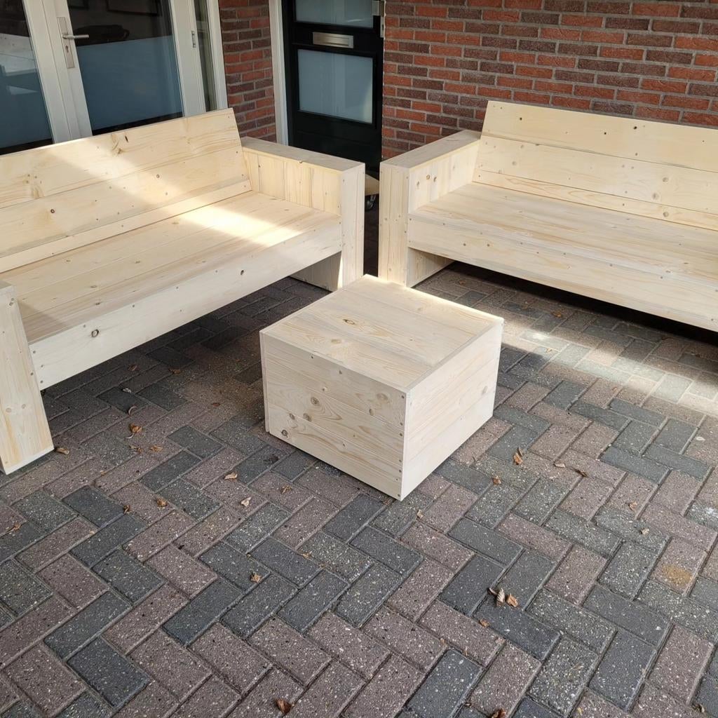 Steigerhouten banken+ Gratis hocker, Tuin en Terras, Ophalen, Nieuw, Hout