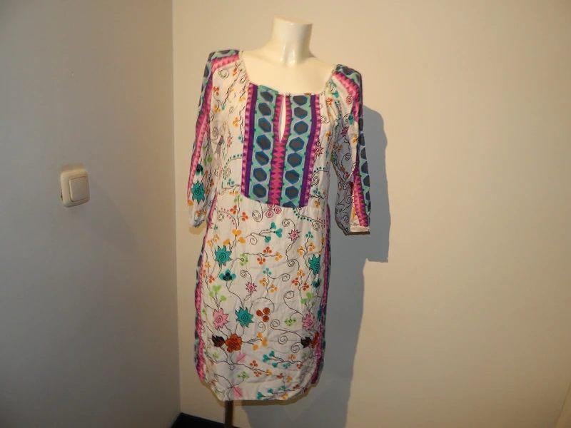 Antik Batik Ibiza styl jurk felle kleuren print zijde 40/m, Kleding | Dames, Jurken, Maat 38/40 (M), Overige kleuren, Verzenden