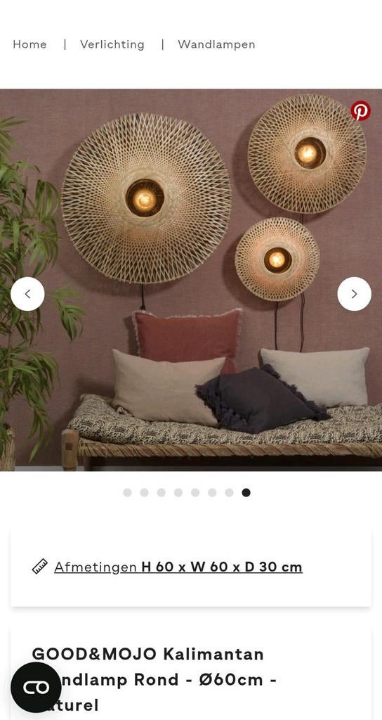 GOOD & MOJO Rotan Wandlamp 60cm - Inclusief Lichtbron, Ophalen, Zo goed als nieuw, Minder dan 50 cm