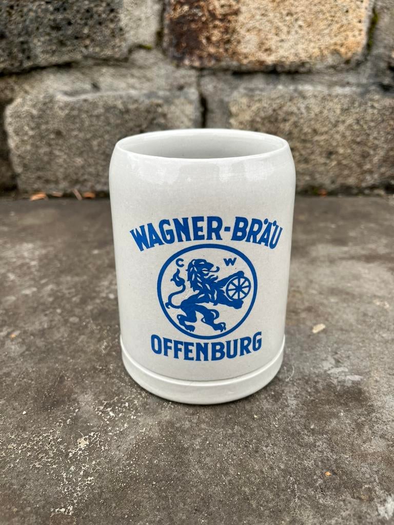 Vintage keramieken Wagner-Bräu Offenburg 0,5 liter bierpul, Verzamelen, Biermerken, Ophalen of Verzenden, Zo goed als nieuw, Glas of Glazen
