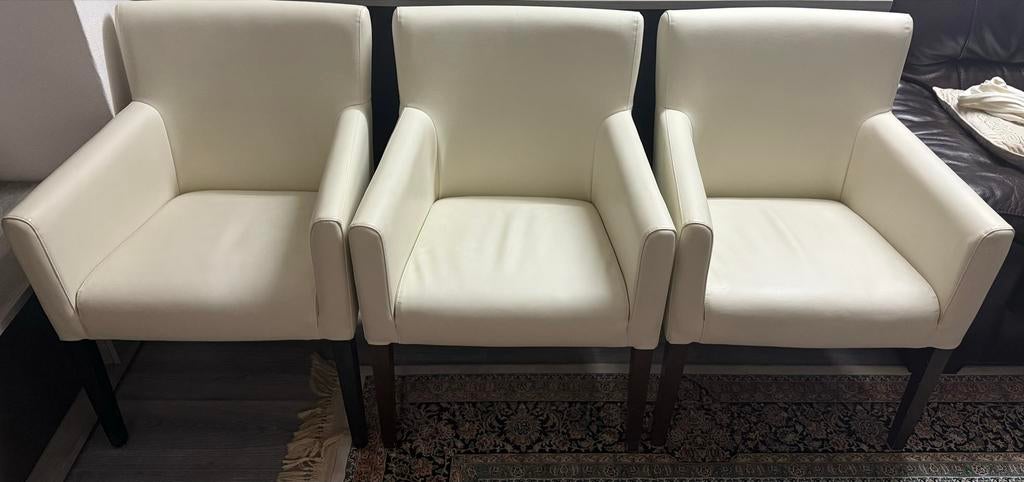 Leren stoelen, Drie, Wit, Leer, Ophalen of Verzenden