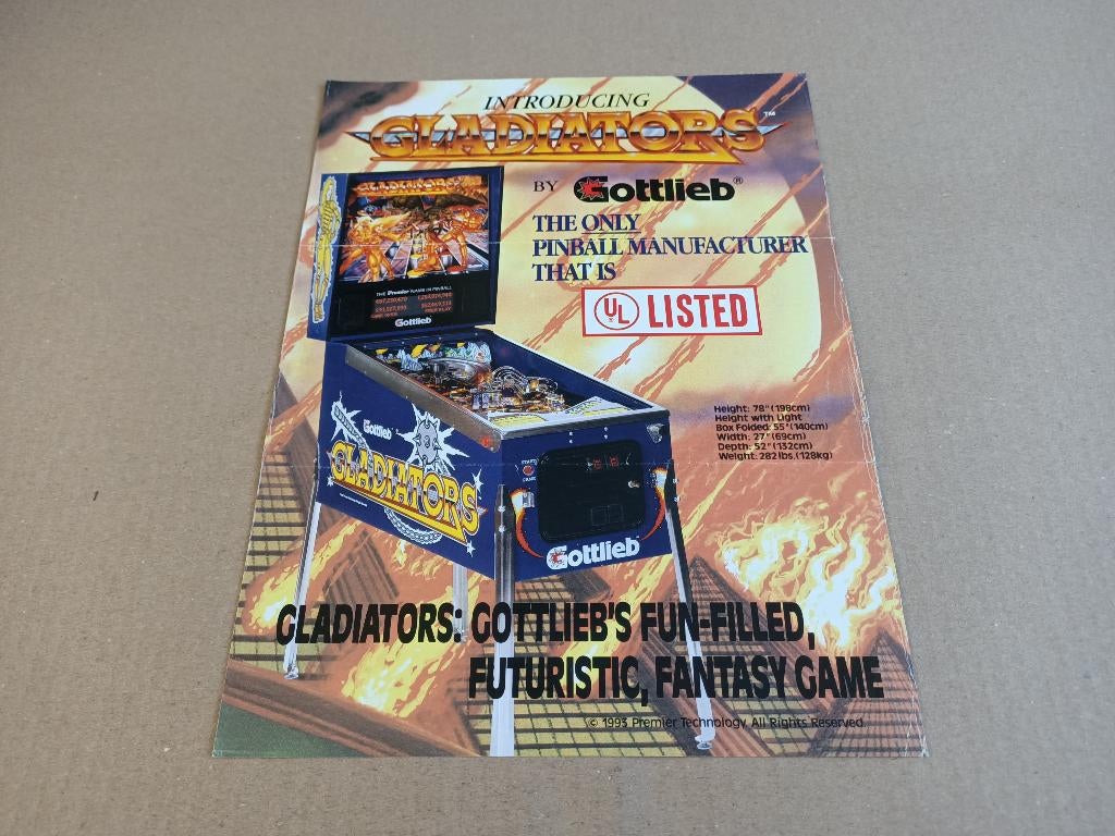 Flyer: Gottlieb Gladiators (1993) Flipperkast, Ophalen of Verzenden, Gebruikt, Elektronisch, Flipperkast