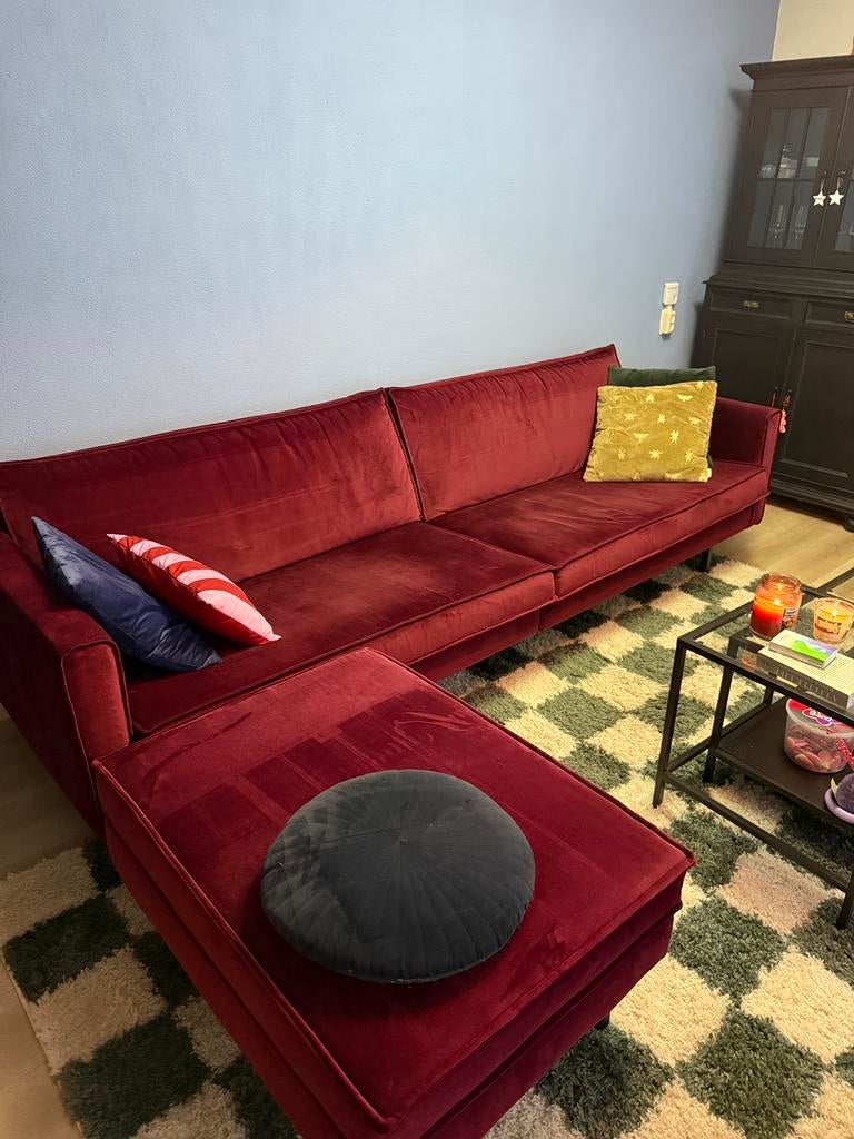 4 persoons bank en hocker, Huis en Inrichting, Banken | Sofa's en Chaises Longues, Zo goed als nieuw, Vierpersoons of meer, 250 tot 300 cm