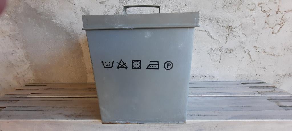 Wasmiddel bewaarblik metaal met was-symbolen, Ophalen, Gebruikt, Overige, Overige merken