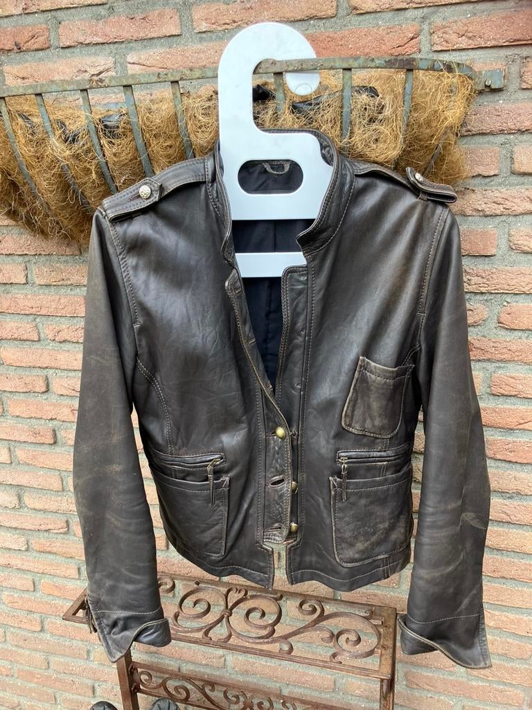 Leren damesjas, Maat 38/40 (M), Bruin, Ophalen of Verzenden, Jasje