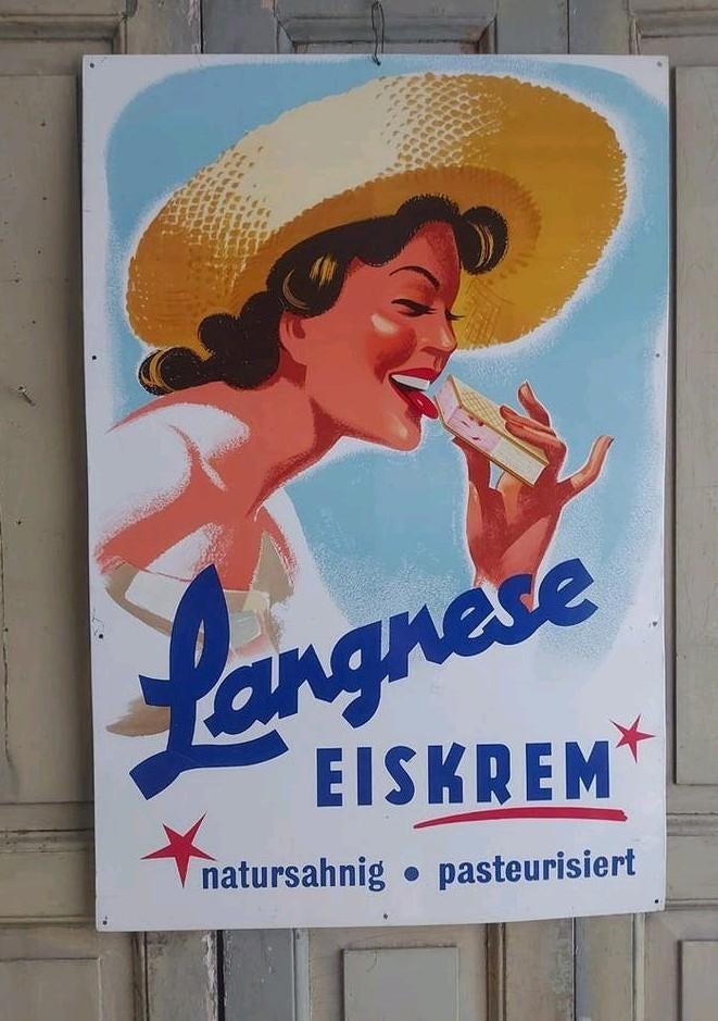 Orgineel oud reclamebord voor ijs 72 x 48 cm, Verzamelen, Merken en Reclamevoorwerpen, Ophalen, Gebruikt, Reclamebord