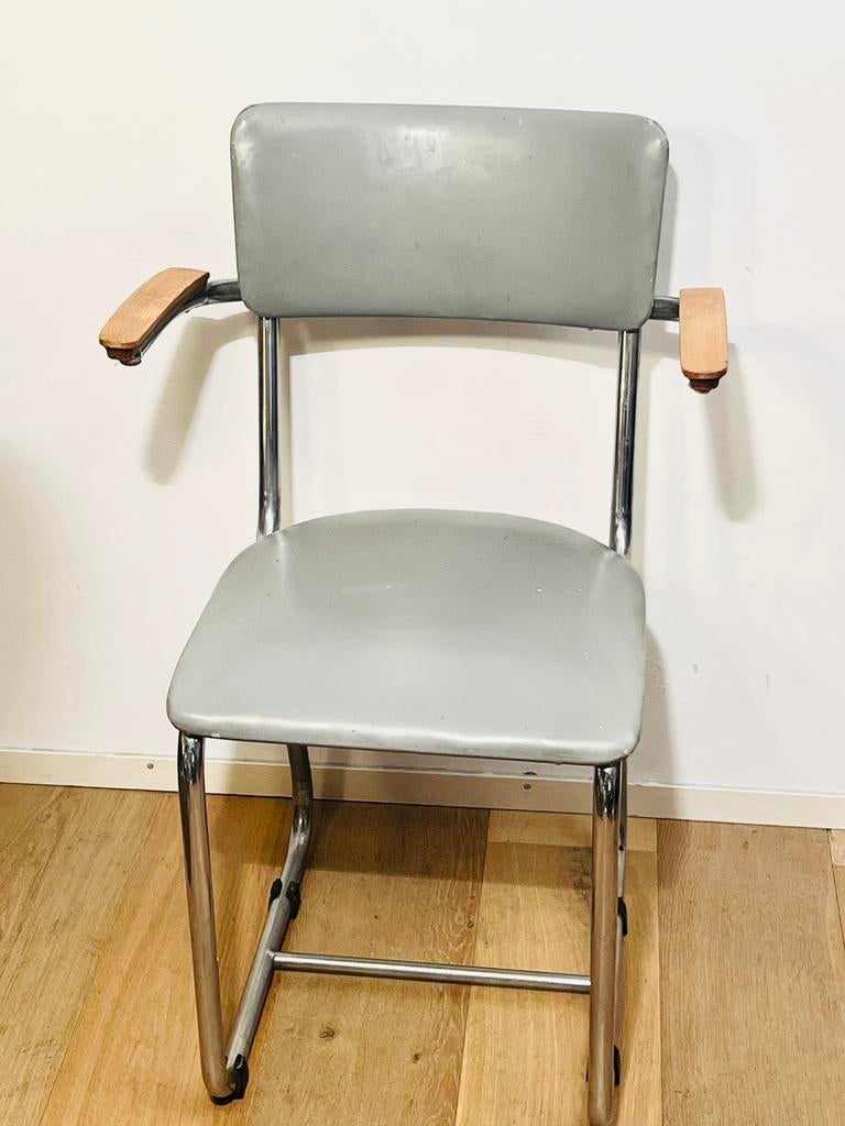 Retro Vintage Gispen buisframe stoel met armleuningen, Ophalen of Verzenden, Gebruikt, Eén