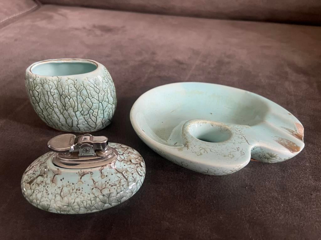 Vintage Antieke Keramieken Rookset Asbak ,Aansteker en pot., Ophalen of Verzenden, Zo goed als nieuw, Aansteker