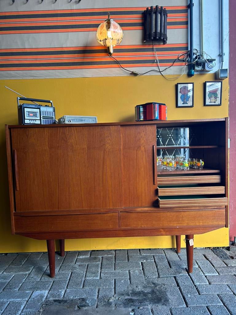 Vintage teak houten high board, deens, Ophalen, Vintage, ?, Zo goed als nieuw
