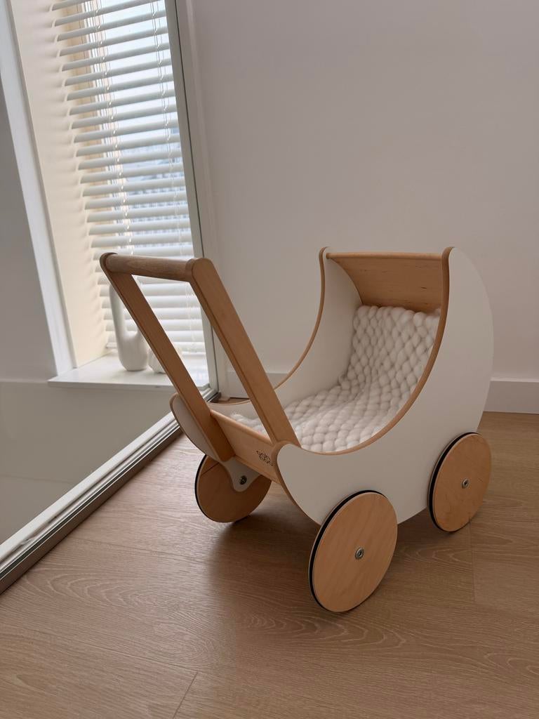 Ooh Noo Houten Poppenwagen - Wit/Naturel, Ophalen, Zo goed als nieuw, Overige typen