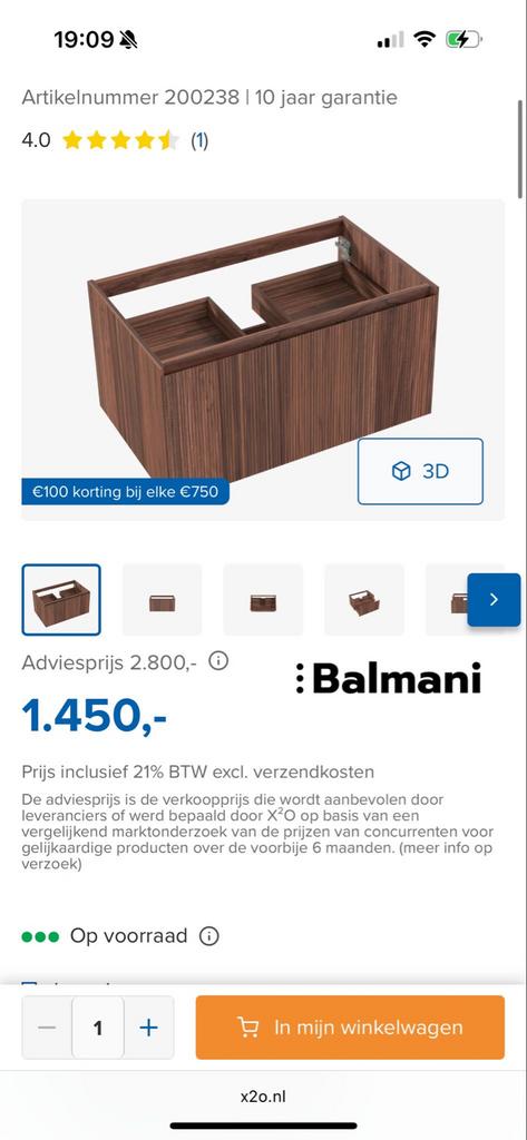 Balmani Fila Zwevende Wastafel Onderkast - Nieuw, 100 tot 150 cm, Nieuw, Ophalen of Verzenden, Minder dan 100 cm