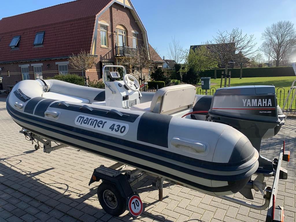 Rib Mariner 430 / Yamaha 25 pk / trailer, Overige merken, Ophalen of Verzenden, Zo goed als nieuw, Benzine