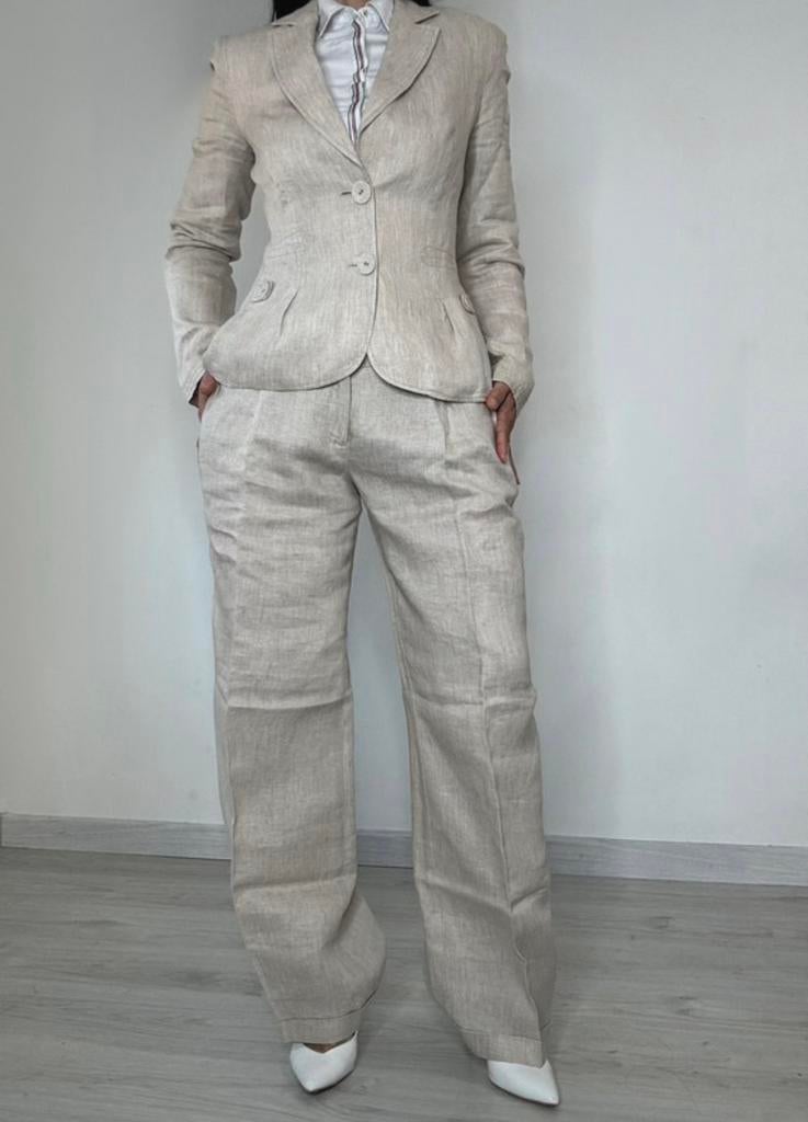 Elegant mooi linnen pak Mango suit 38/40, Ophalen of Verzenden, Zo goed als nieuw, Maat 38/40 (M), Beige