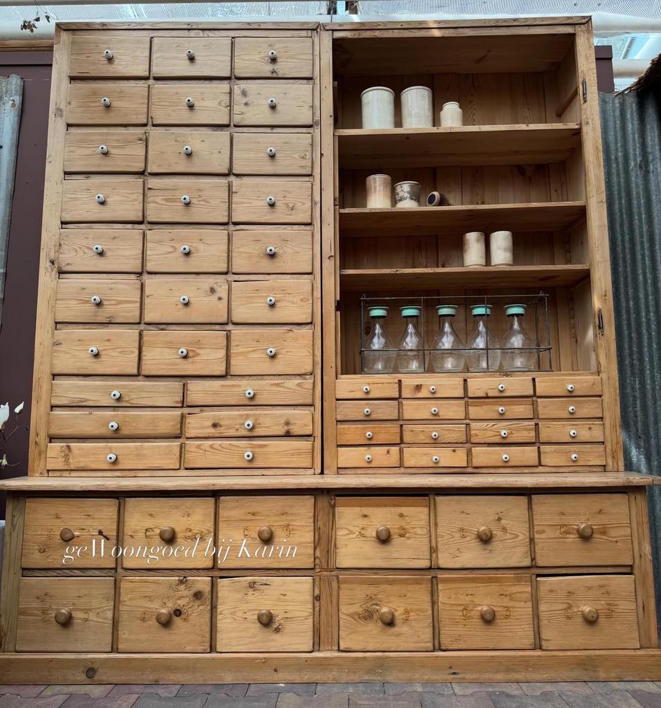 Ladekast, apothekerkast,1920/30,antiek-geloogd grenenhout, Ophalen, Gebruikt, 5 laden of meer, 200 cm of meer