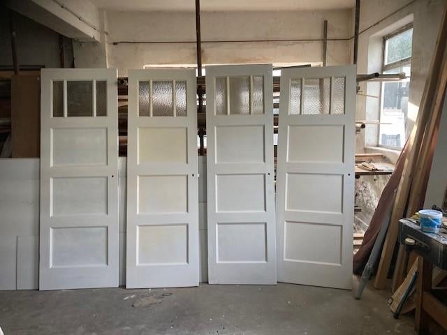 serie antieke smalle 4-vlaks 3-ruits paneeldeuren Bruynzeel, Ophalen, Gebruikt