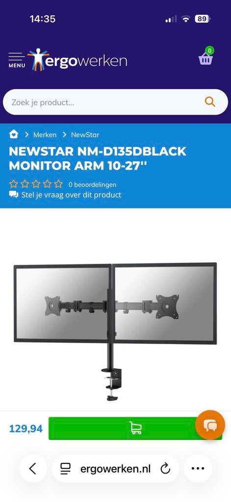 Newstar Neomount Dubbele Monitor Arm, Ophalen, Gebruikt, In diepte verstelbaar