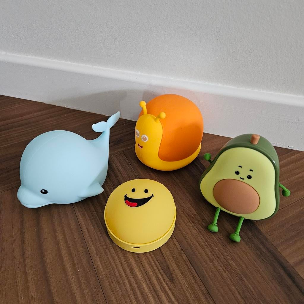 Nachtlampje walvis, smiley, avocado, slak Oplaadbaar, Ophalen of Verzenden, Nieuw, Lamp