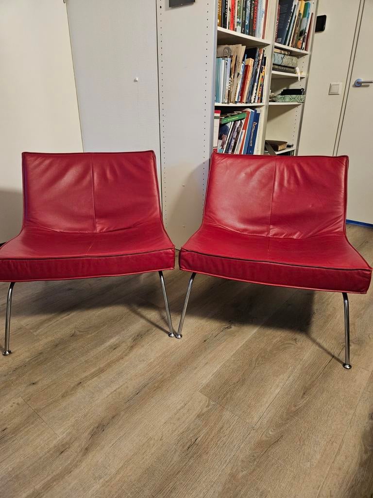 2 Harvink Fauteuils in rood leer, Ophalen, Design, Nieuw, 75 tot 100 cm