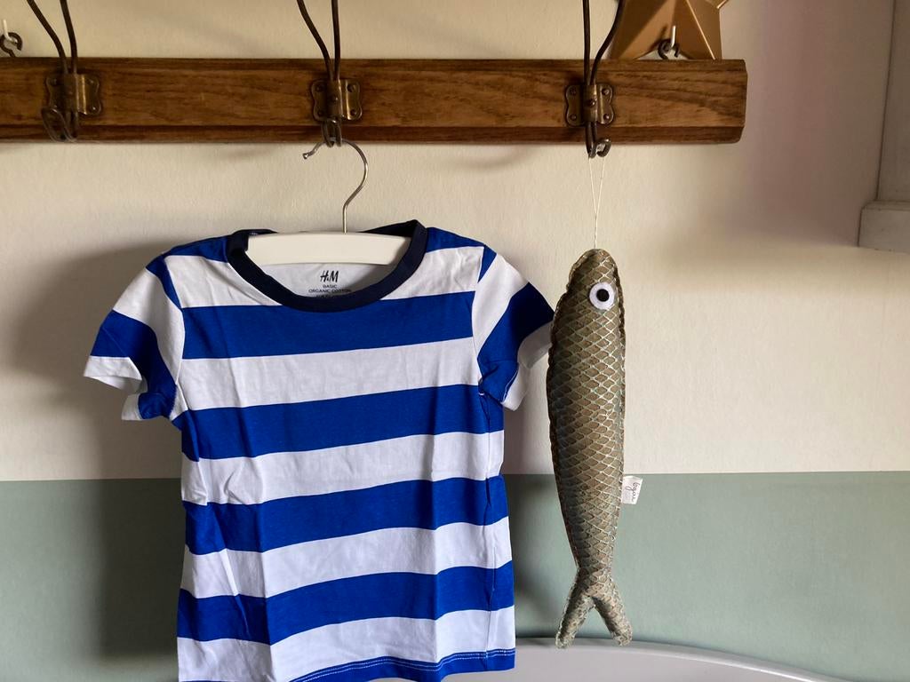 T-shirt H&M blauw/wit mt 92, Kinderen en Baby's, Kinderkleding | Maat 92, Zo goed als nieuw, Jongen, Shirt of Longsleeve, Ophalen of Verzenden