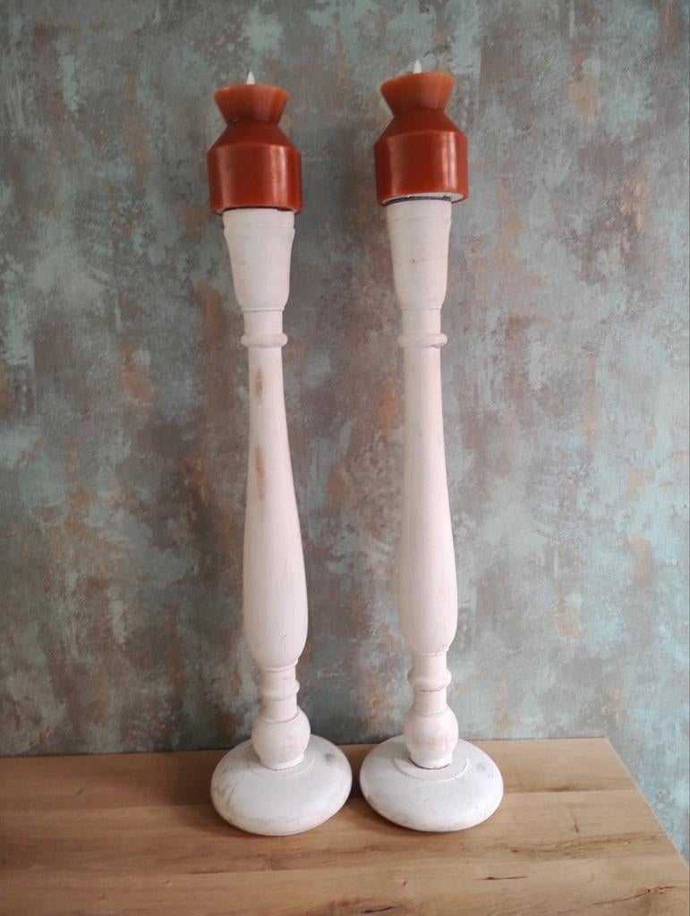 Houten Kandelaren, Huis en Inrichting, Woonaccessoires | Kandelaars en Kaarsen, Ophalen, Gebruikt, 50 tot 75 cm, Wit